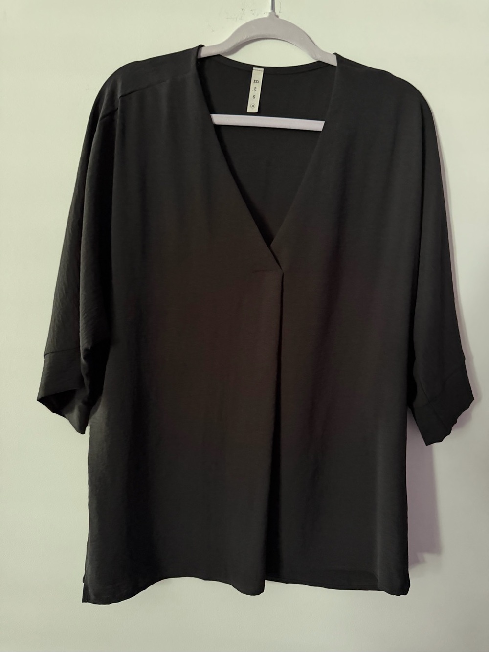 mts Black V-Neck Draped Women's Blouse